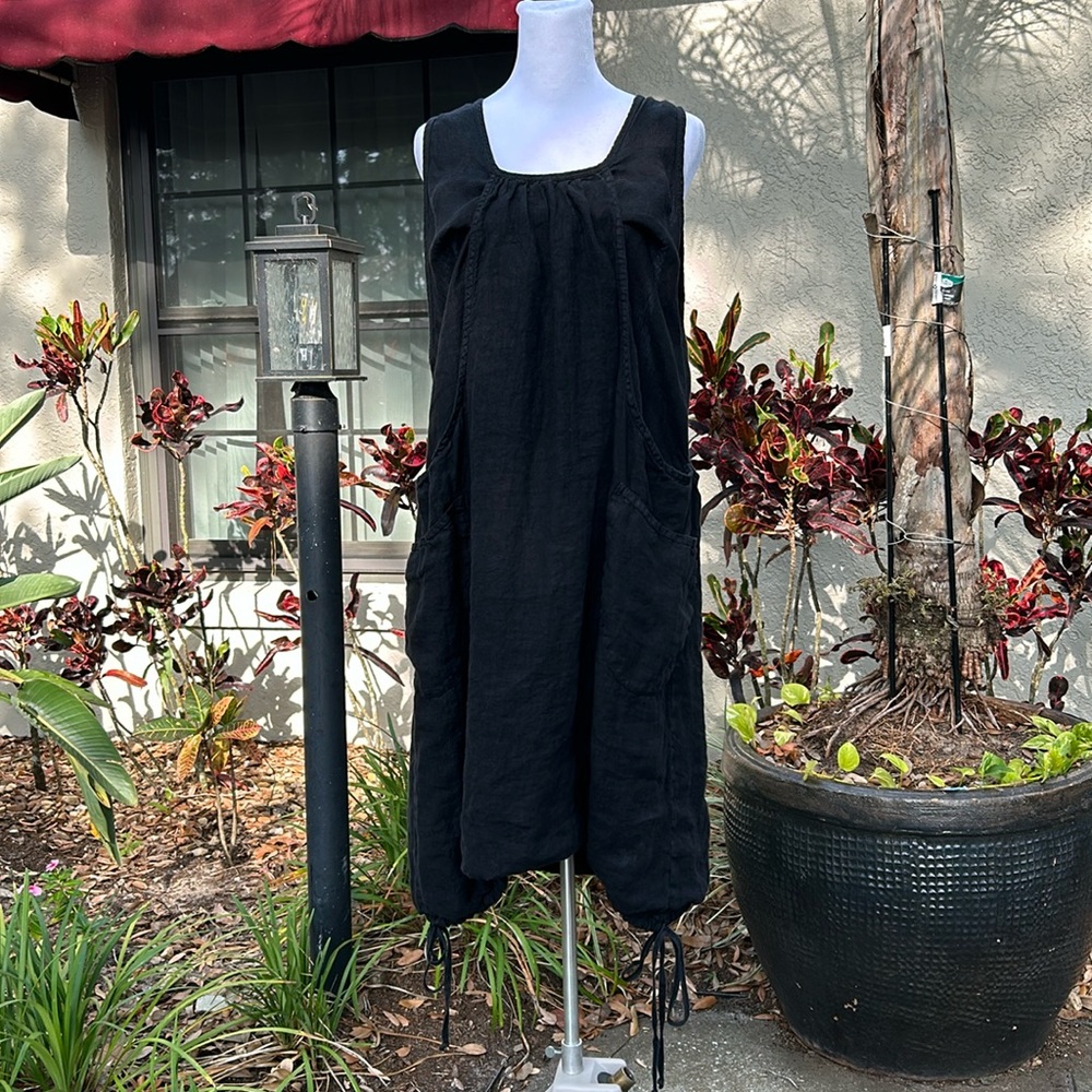 Completo Lino by Arthurio Black Medium Linen Dress Made in Turkey